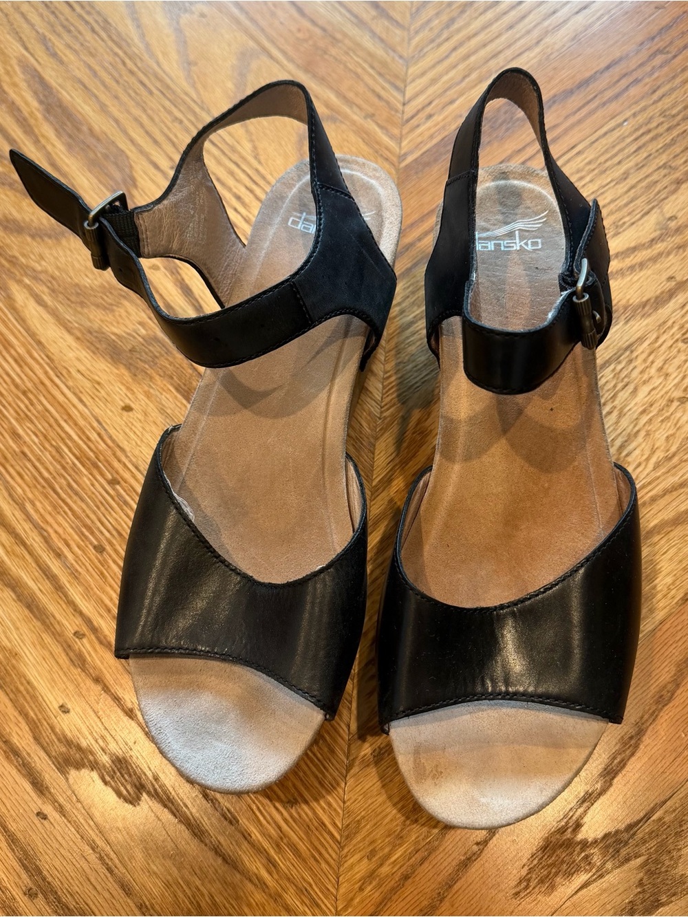 Dansko Black Leather Slingback Wedge Sandals Comfort Shoes